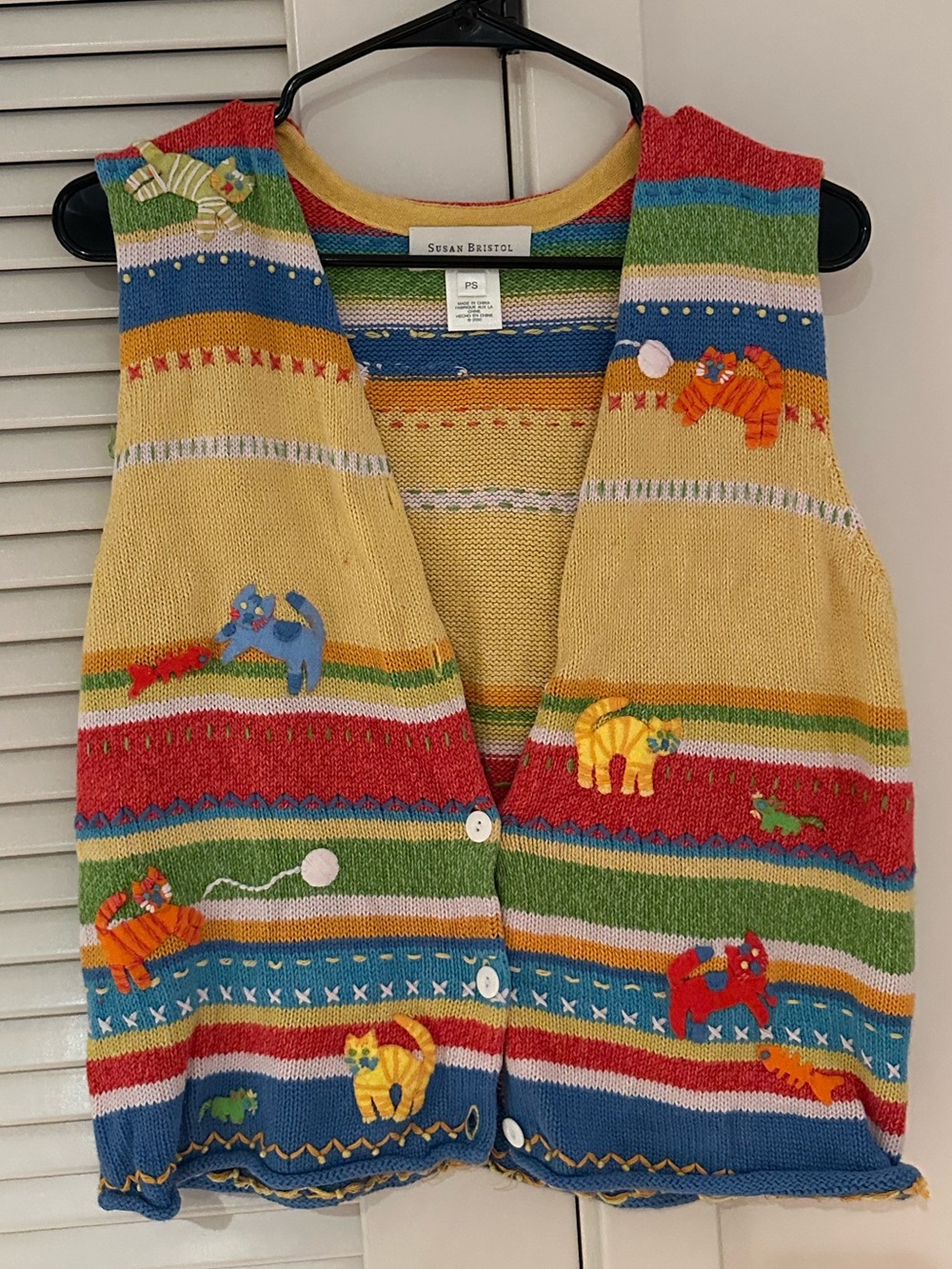 Vintage 2000 Susan Bristol Embroidered Cat Sweater Vest Y2K PS